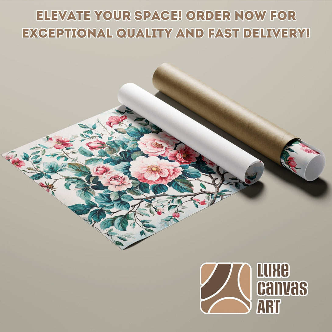 Floral Poster Roll with watercolor style, featuring pink and teal hues. Order yours today!