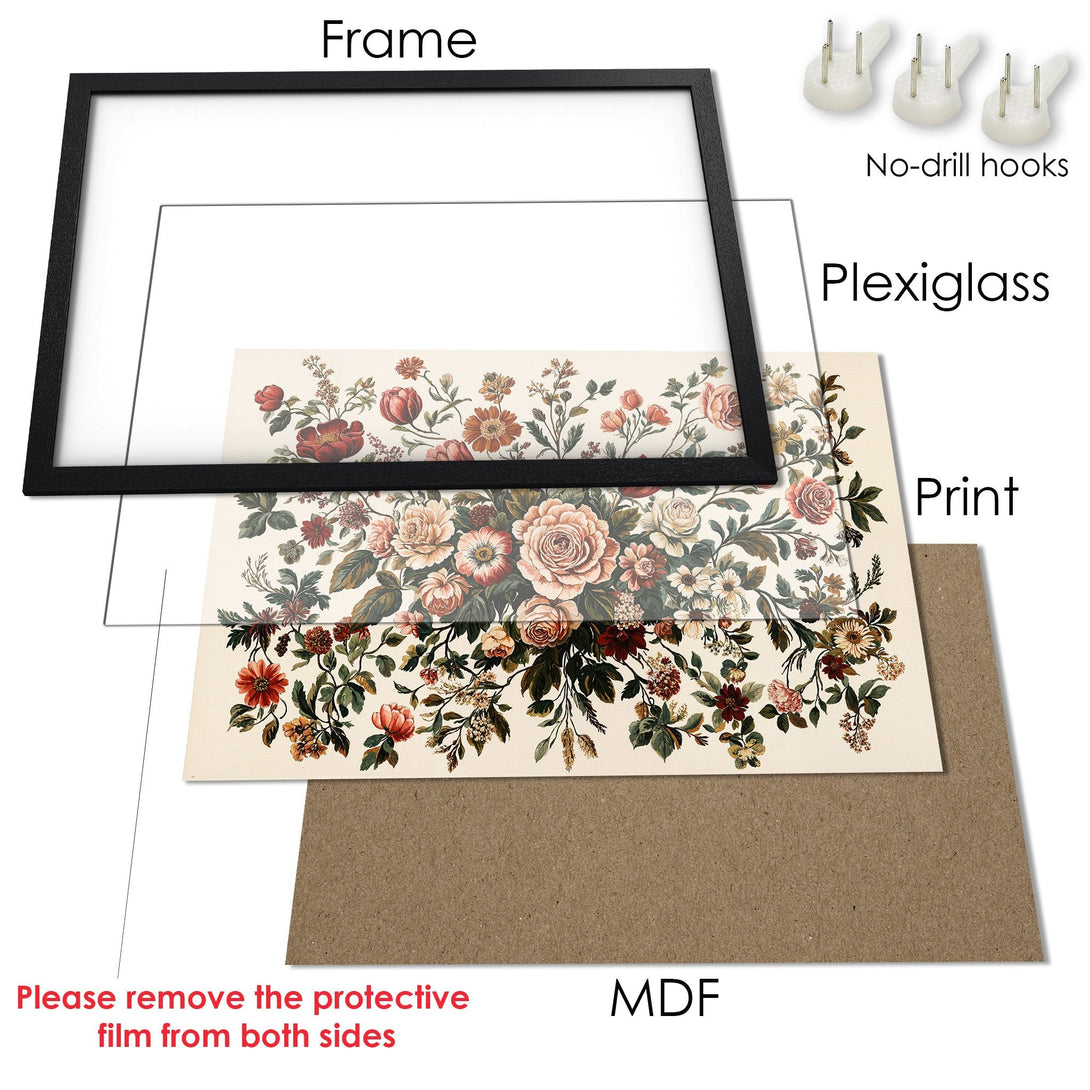 Framed Poster featuring a vintage floral design in warm, earthy tones. Perfect wall art for a touch of elegance.