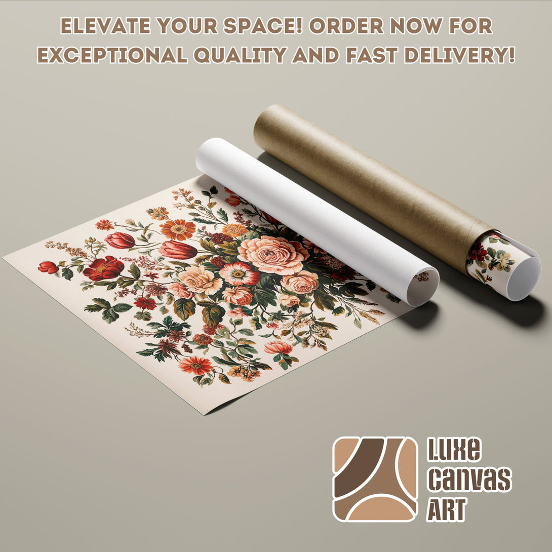 Floral Poster Roll with vintage style and warm color palette. Elevate your space!