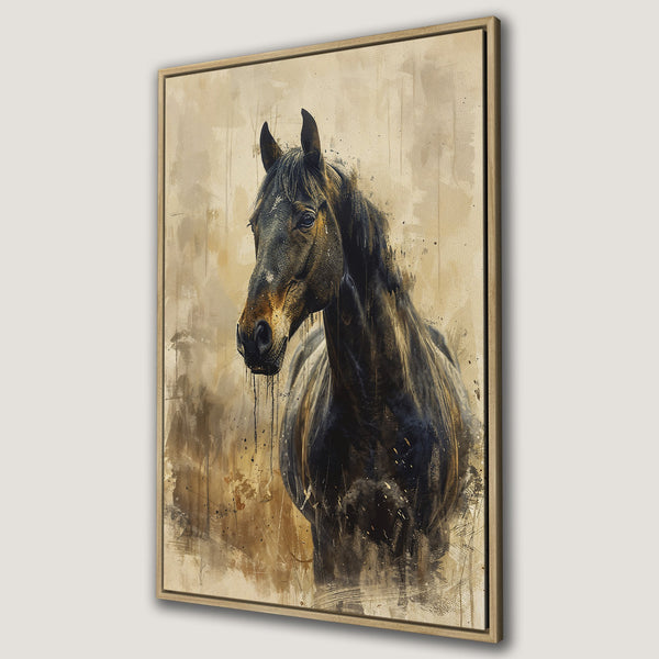 Framed Wall Art: Stunning watercolor horse portrait in neutral tones. Add elegance to your space with this beautiful Canvas Print.