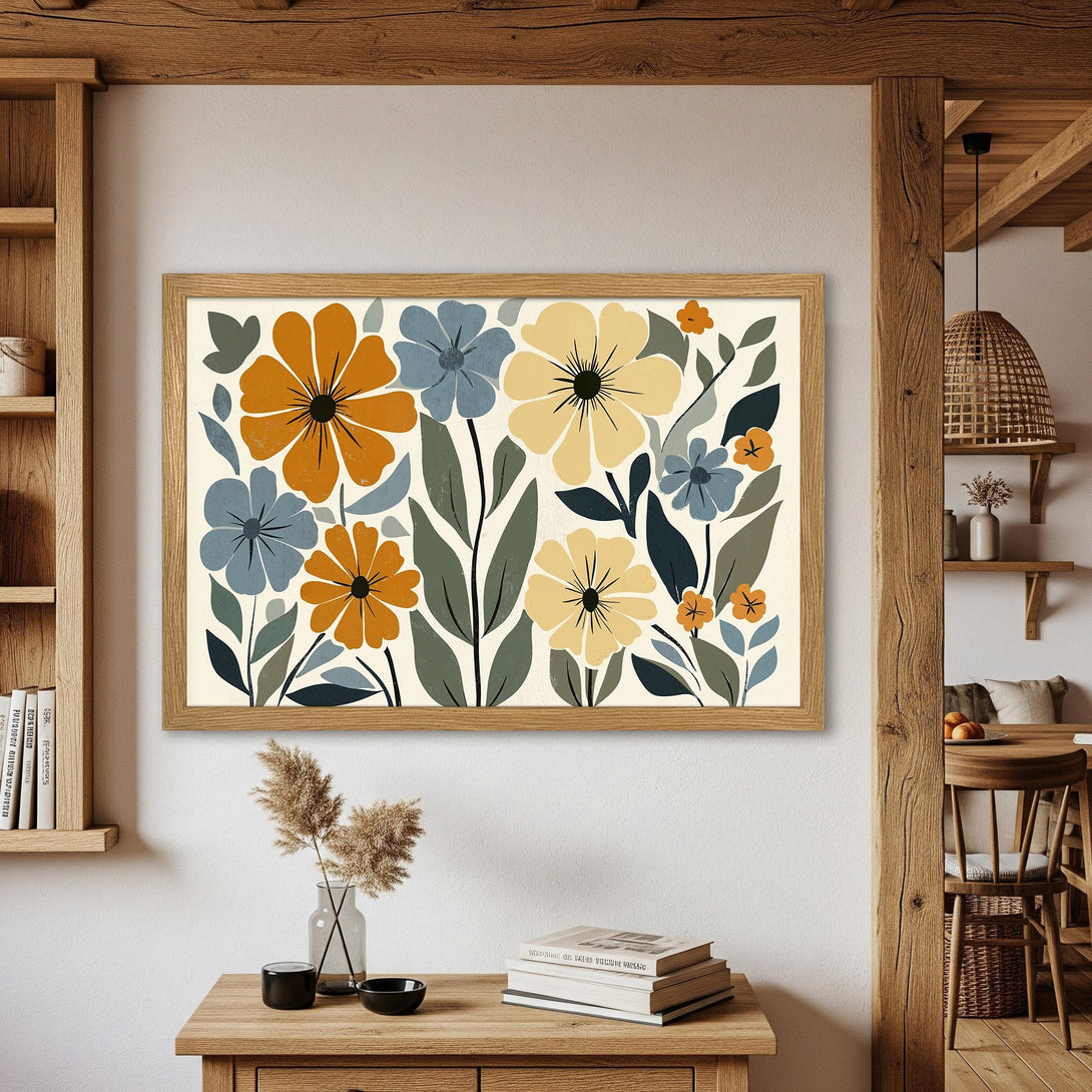 Framed Poster featuring a floral design in a warm, earthy color palette. Perfect for adding a touch of nature-inspired art to your home.