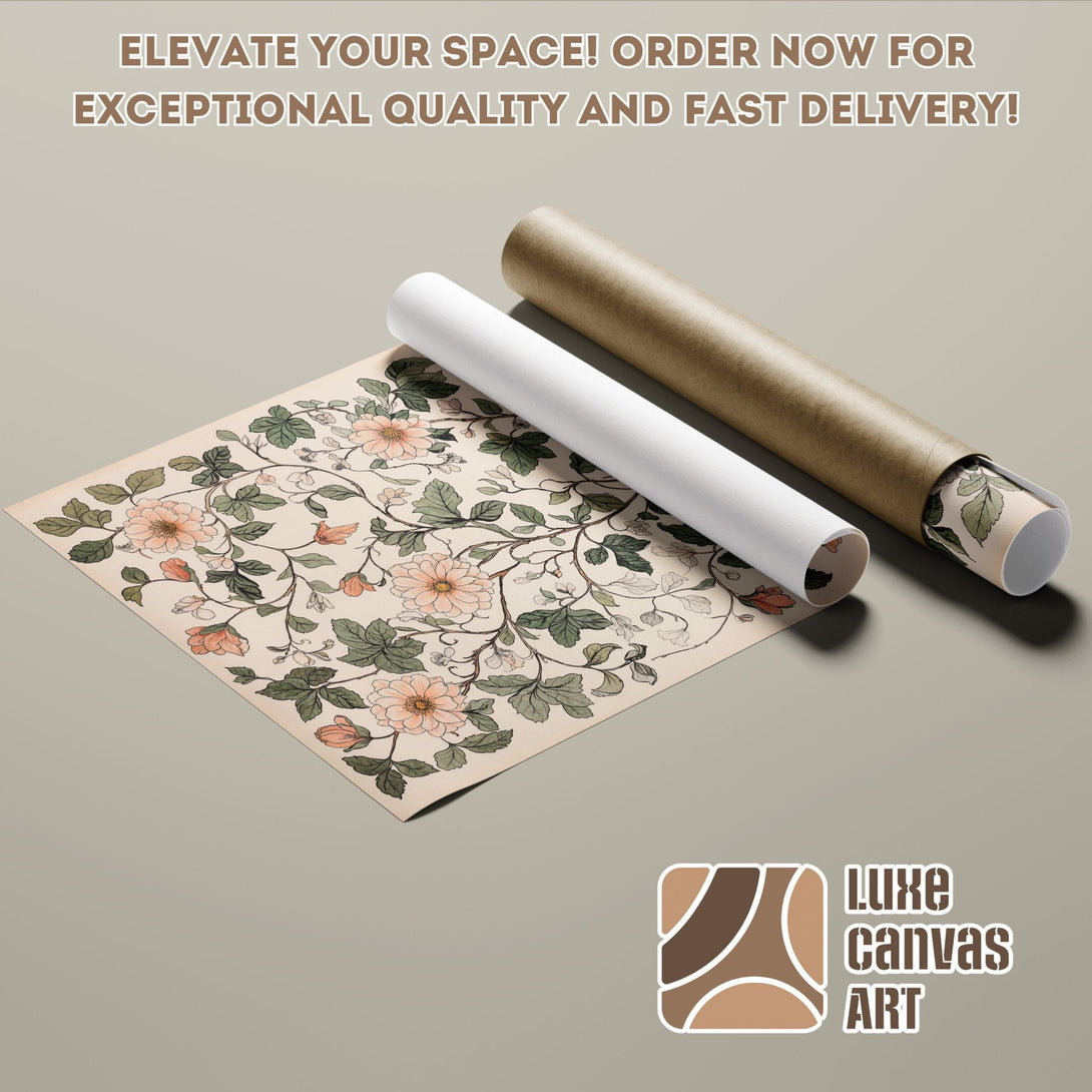 Floral Poster Roll, vintage style, peach and green color palette. Elevate your space!