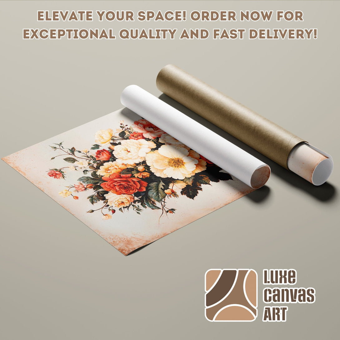 Poster Roll of vintage floral art in warm tones. Perfect wall decor!