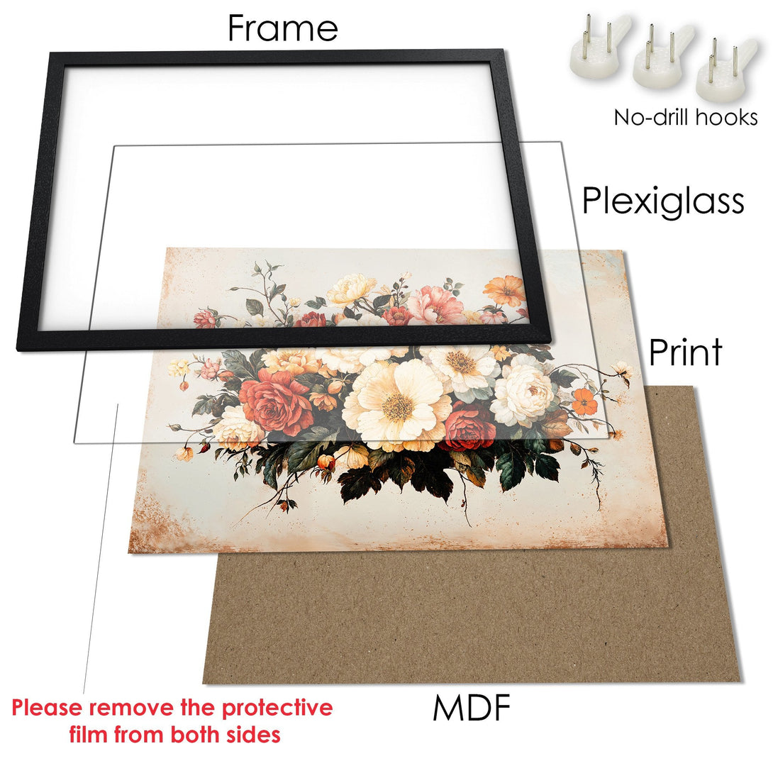 Framed Poster featuring a vintage floral design in a warm, neutral color palette. Perfect wall art for a touch of elegance!