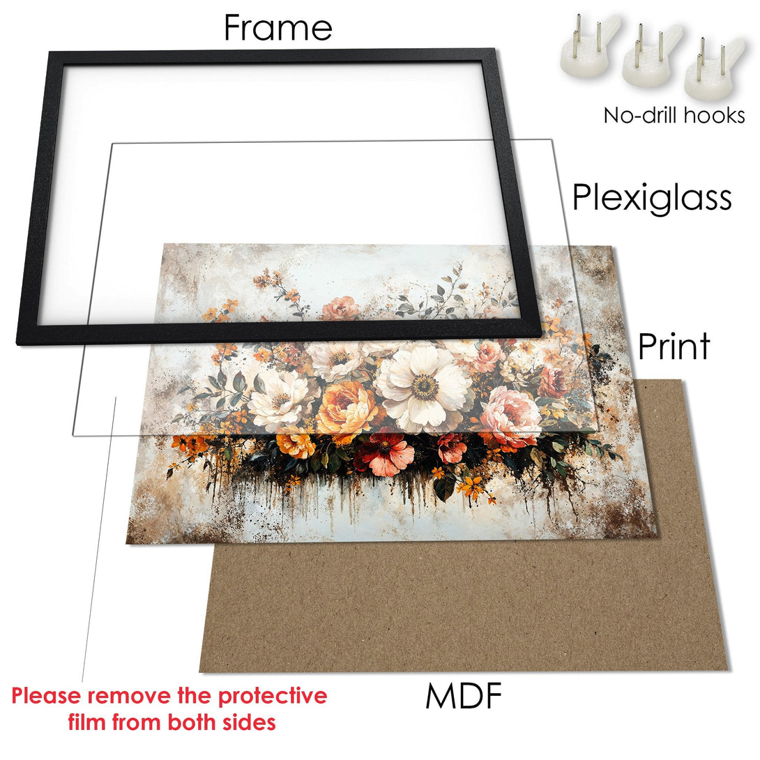 Framed Poster featuring a floral watercolor design with warm, earthy tones. Perfect wall art for any room!