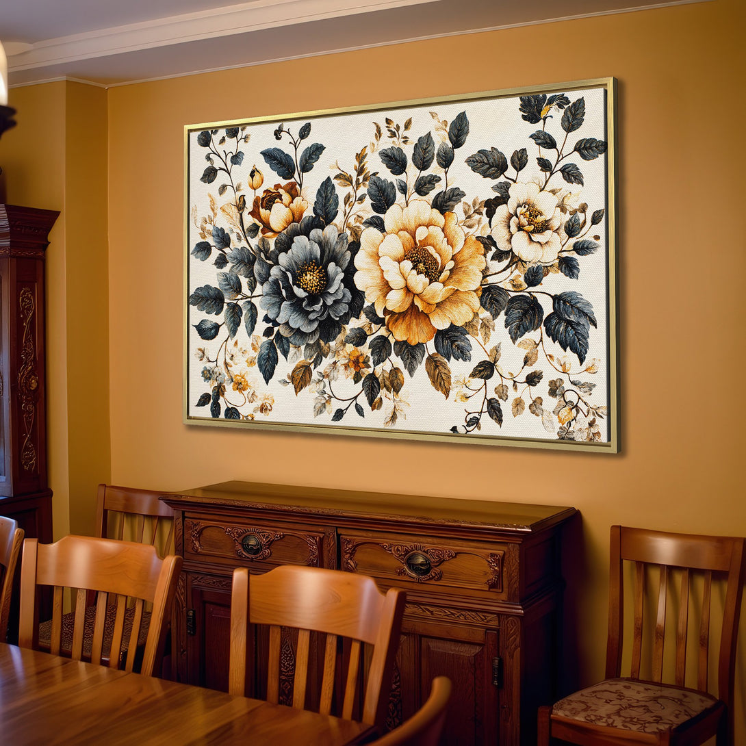 Canvas Print featuring a floral design in a warm, neutral color palette. Perfect for adding a touch of elegance to any room.