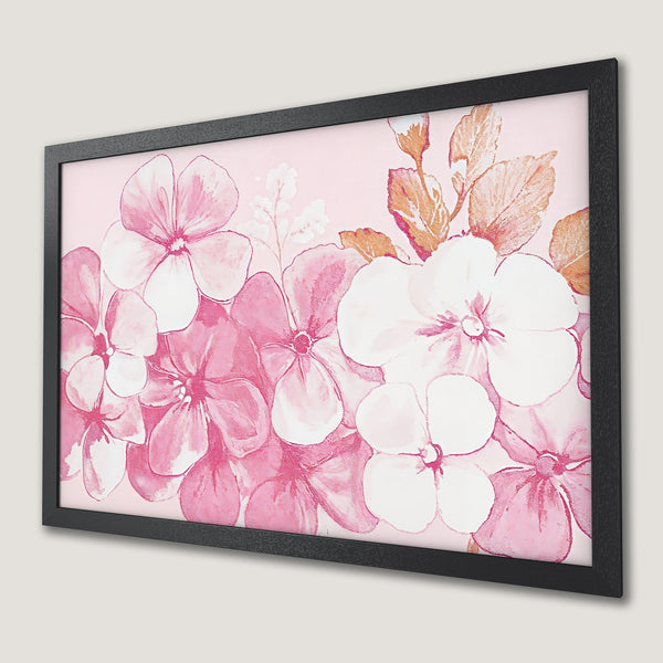 Framed Poster featuring watercolor floral art in pink and white tones, perfect for adding a touch of elegance.