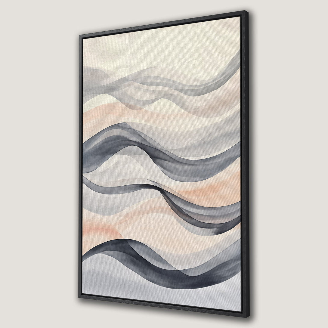 Framed Wall Art featuring abstract watercolor waves in a neutral color palette of gray, blush, and cream. Modern art for home decor.