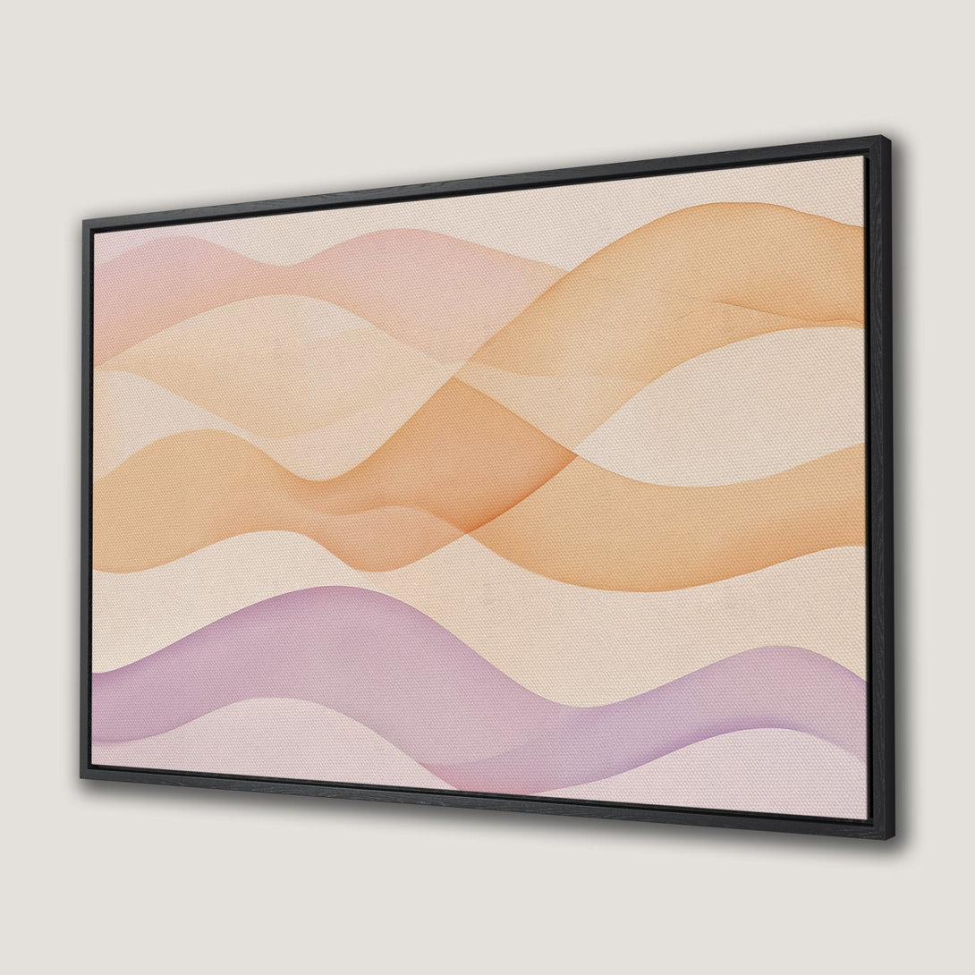 Framed Wall Art featuring abstract flowing lines in a warm, pastel color palette. Modern art for your home.