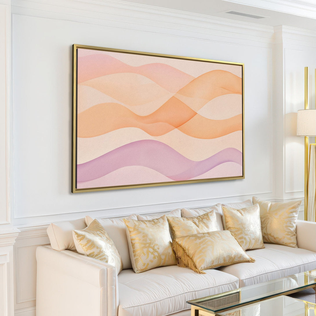 Canvas Print abstract art in neutral tones. Modern wall decor with warm orange and purple hues, perfect for living room or bedroom.