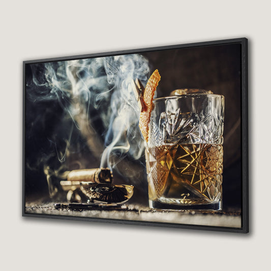 Elegant Whisky and Cigar Canvas Print for Bars
