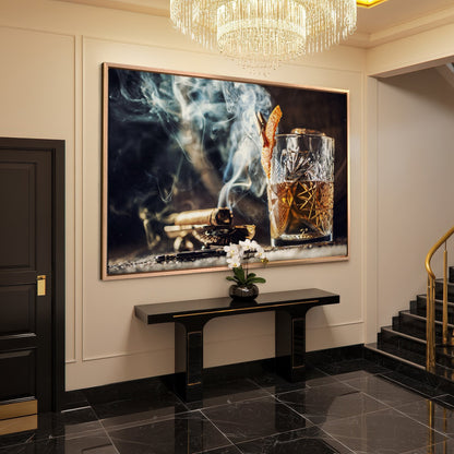 Elegant Whisky and Cigar Canvas Print for Bars