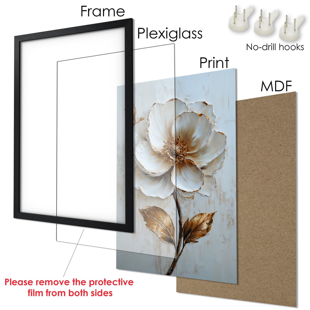 Framed Poster of a floral art print in a neutral color palette, elegant style. Perfect wall decor.