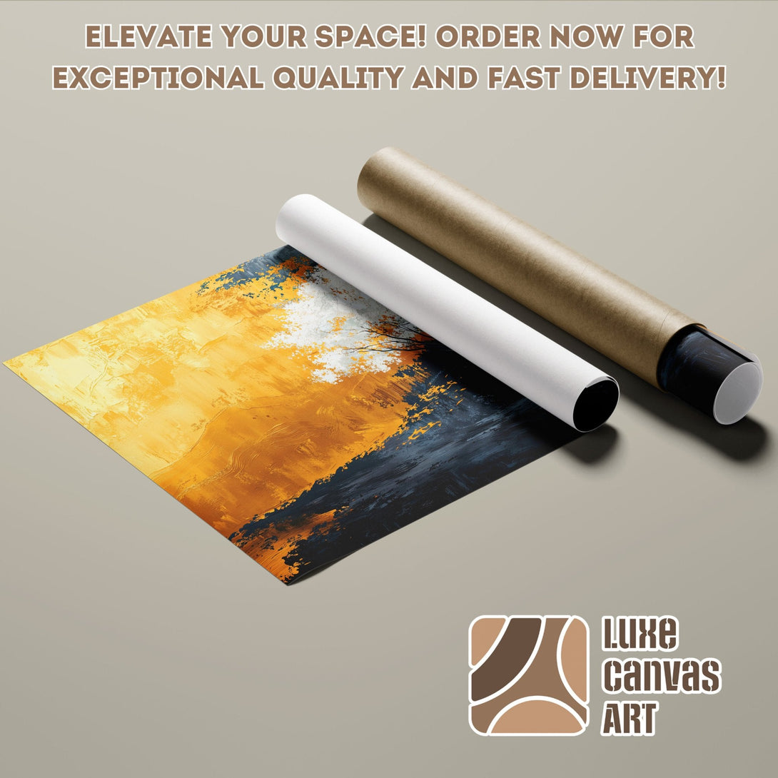 Abstract art poster roll with yellow, black, and white color palette. Elevate your space with this stunning poster!
