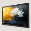 Elegant White Foliage Art Poster with Dark Tree and Gold Accents
