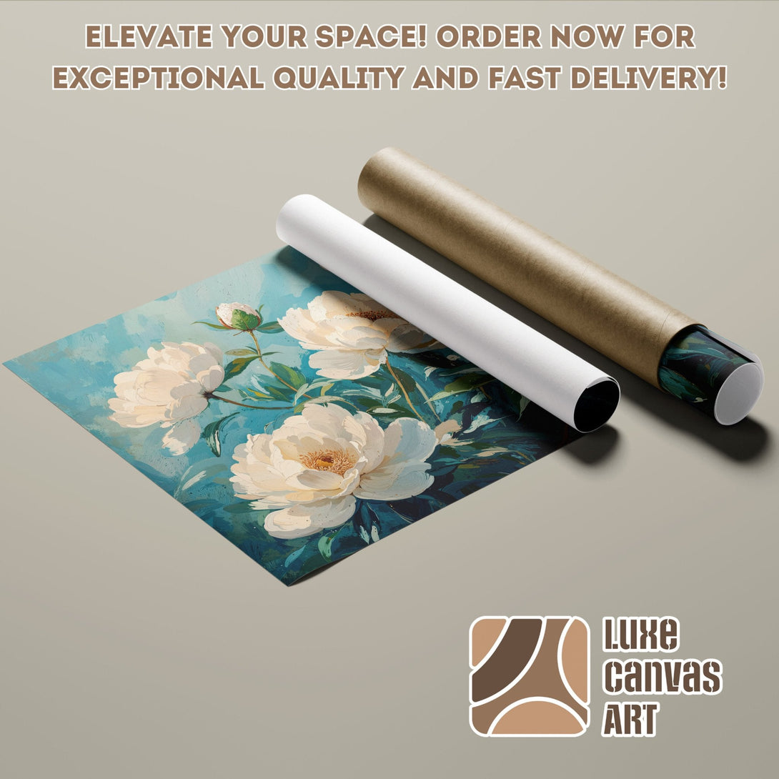 Poster Roll featuring floral art with a blue and white color palette. Elevate your space with this beautiful art.