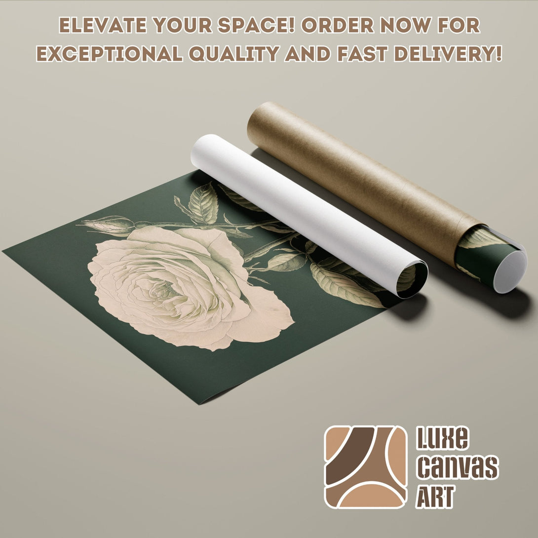 Poster Roll featuring a botanical illustration in a vintage style with a muted green and beige color palette.