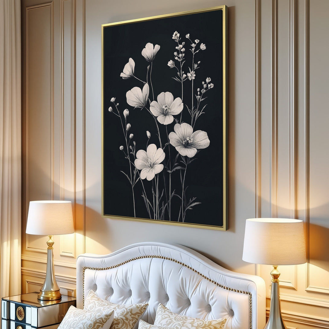 Canvas Print of elegant floral art in black and white, perfect for modern home decor. Enhance your space with this stylish wall art.