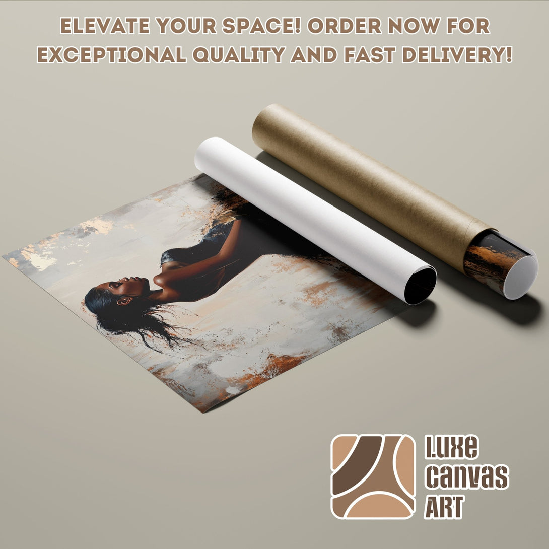 Abstract art poster featuring a woman. Neutral color palette. Poster Roll for fast delivery!
