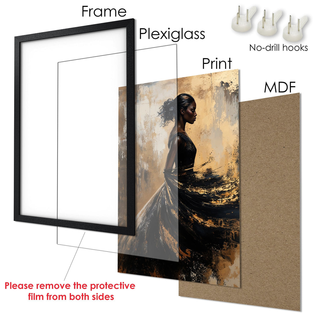 Framed Poster featuring an abstract forest scene with a warm orange and gray color palette. Perfect wall art for your home!