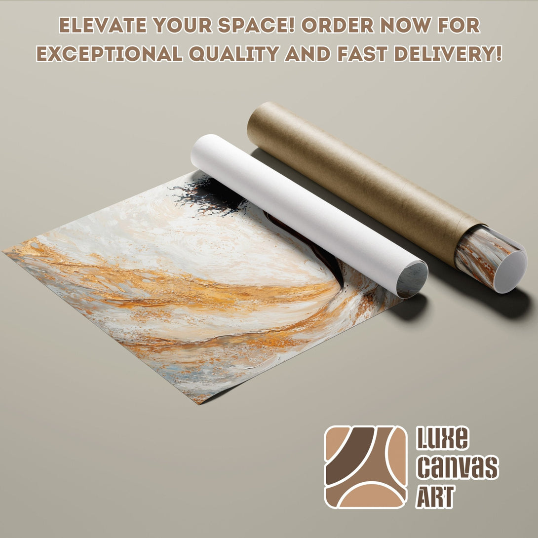 Abstract art Poster Roll in gold, white, and brown tones. Elevate your space!