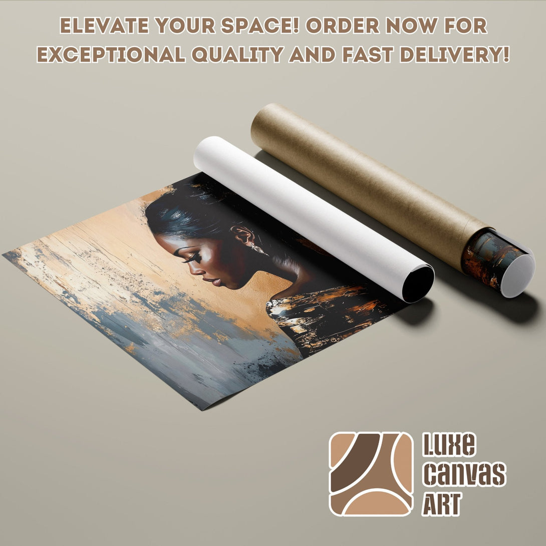 Abstract art poster roll featuring a woman, with a neutral color palette. Order yours today!