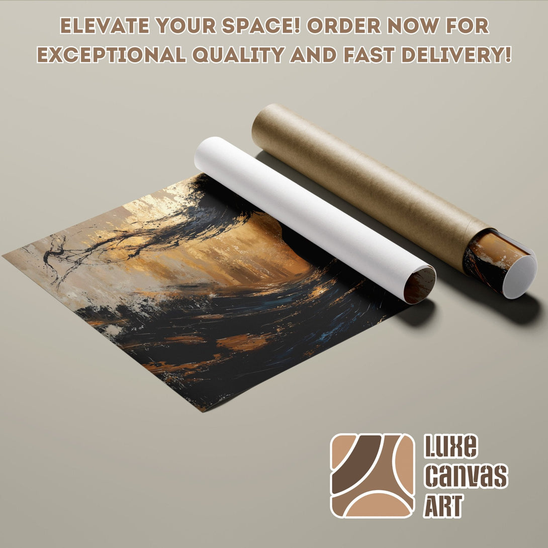 Abstract art Poster Roll in black, gold, and beige. Elevate your space!