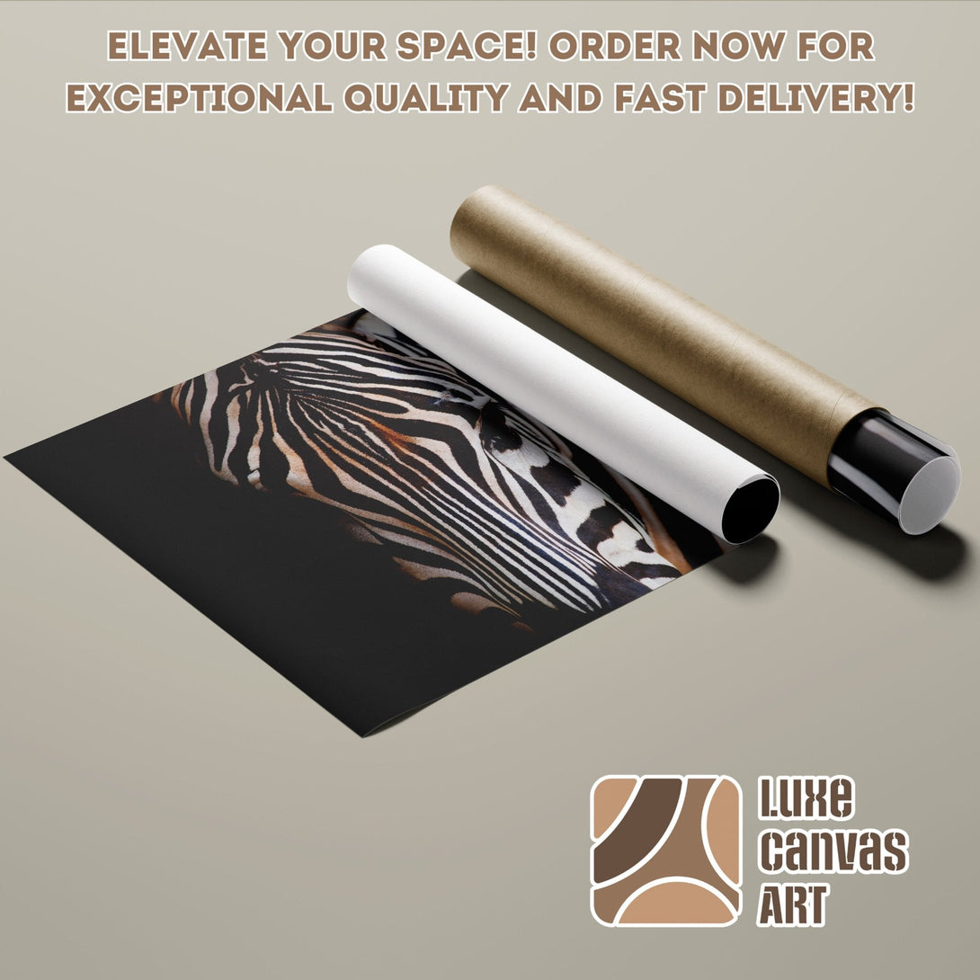 Zebra Poster Roll, modern art in black, white & brown. Elevate your space with Luxe Canvas Art!