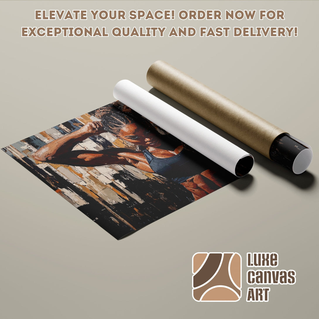 Poster Roll featuring a woman in an abstract art style, warm color palette. Order now for fast delivery!