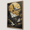 Enchanted Cranes with Golden Full Moon Canvas Print Art