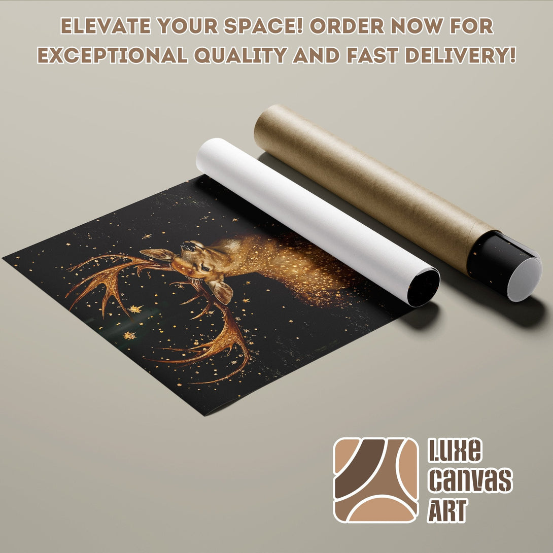 Poster Roll featuring a majestic deer in a dark, warm-toned style. Elevate your space with art!