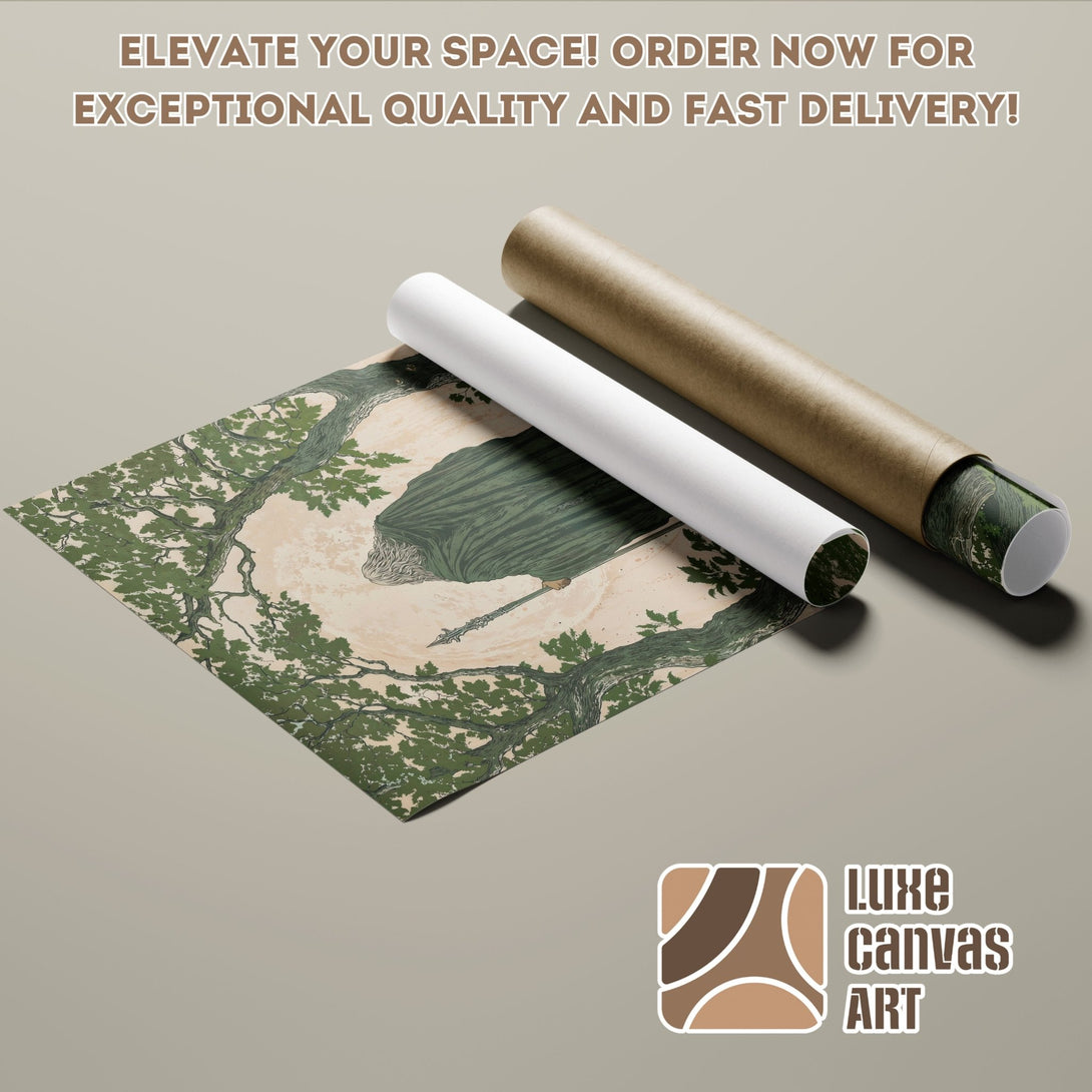Poster Roll featuring a nature-inspired illustration in green and beige tones. Elevate your space with this unique art piece! Order now!