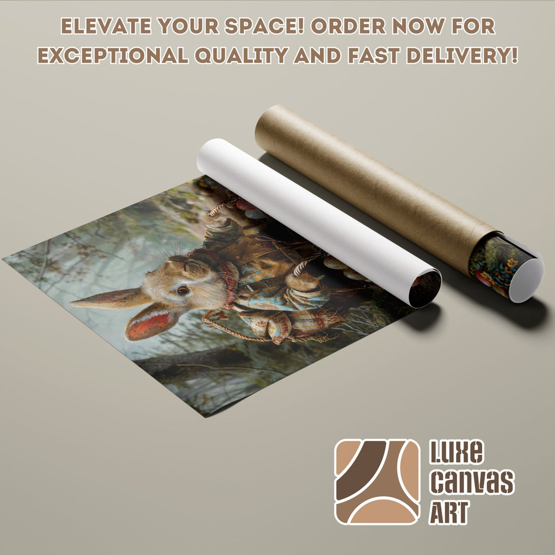 Poster Roll featuring a whimsical rabbit illustration, earth-toned palette. Elevate your space with this unique art piece!