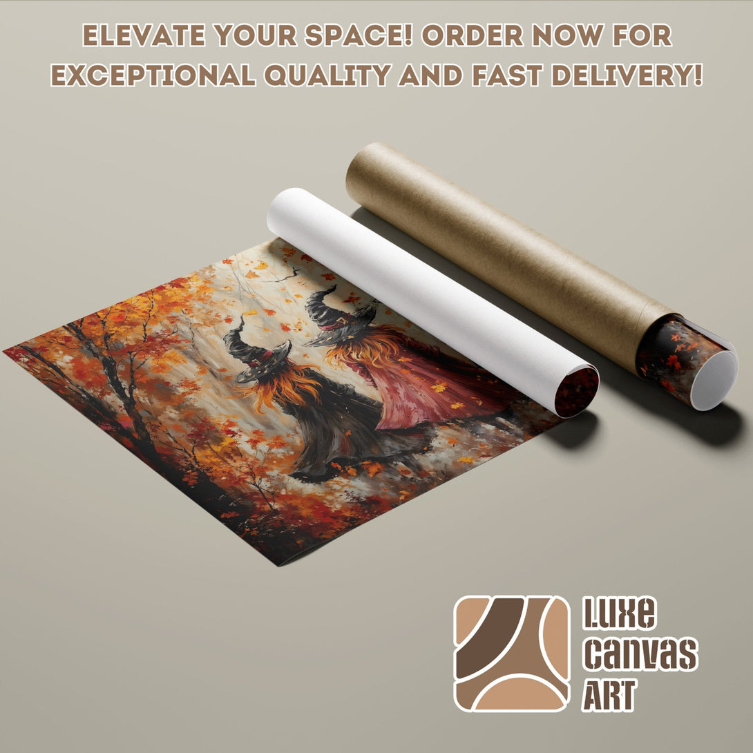 Poster Roll featuring a witchy autumn scene in warm, earthy tones. Elevate your space with this art!