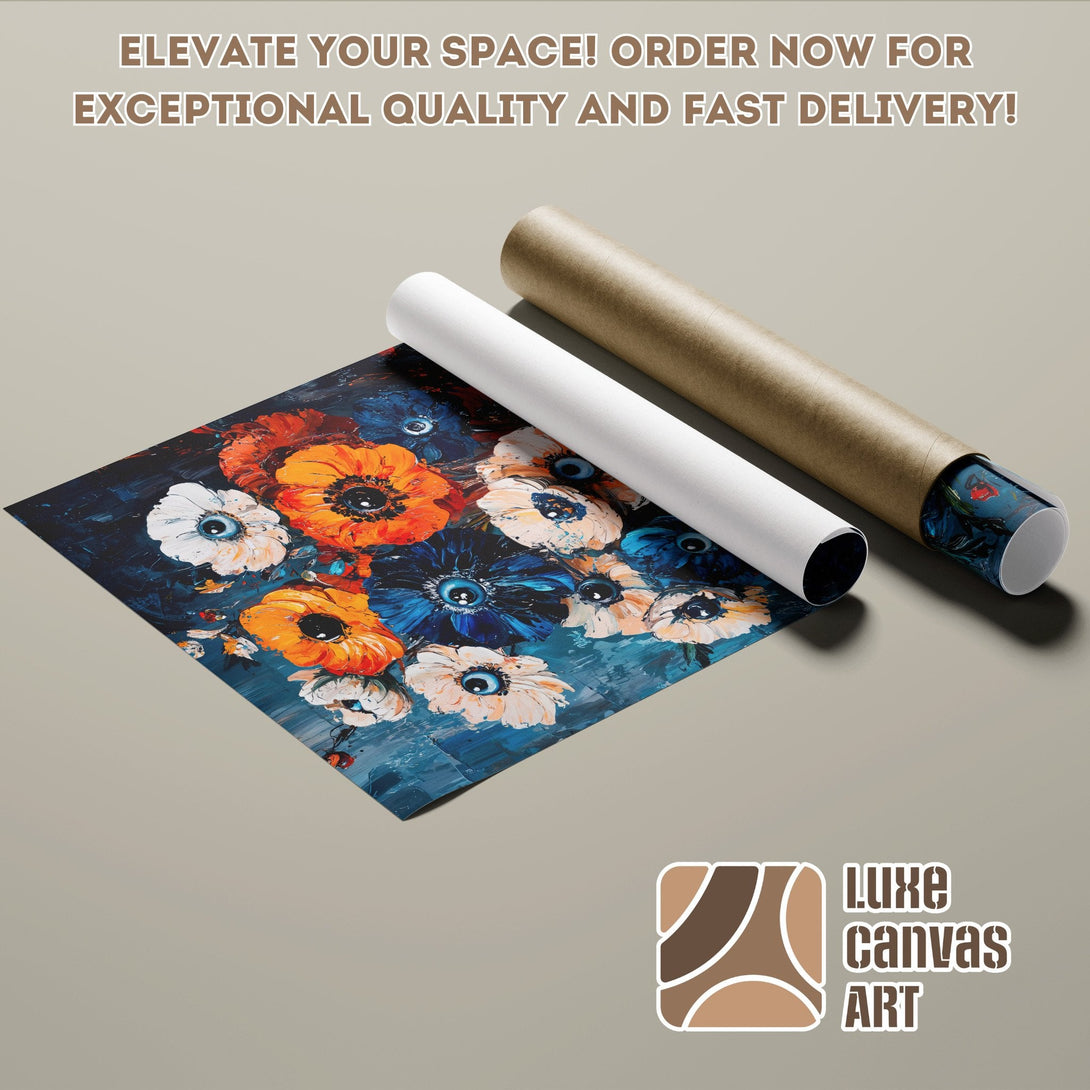 Floral art Poster Roll, vibrant colors and brushstroke style, perfect for home decor.