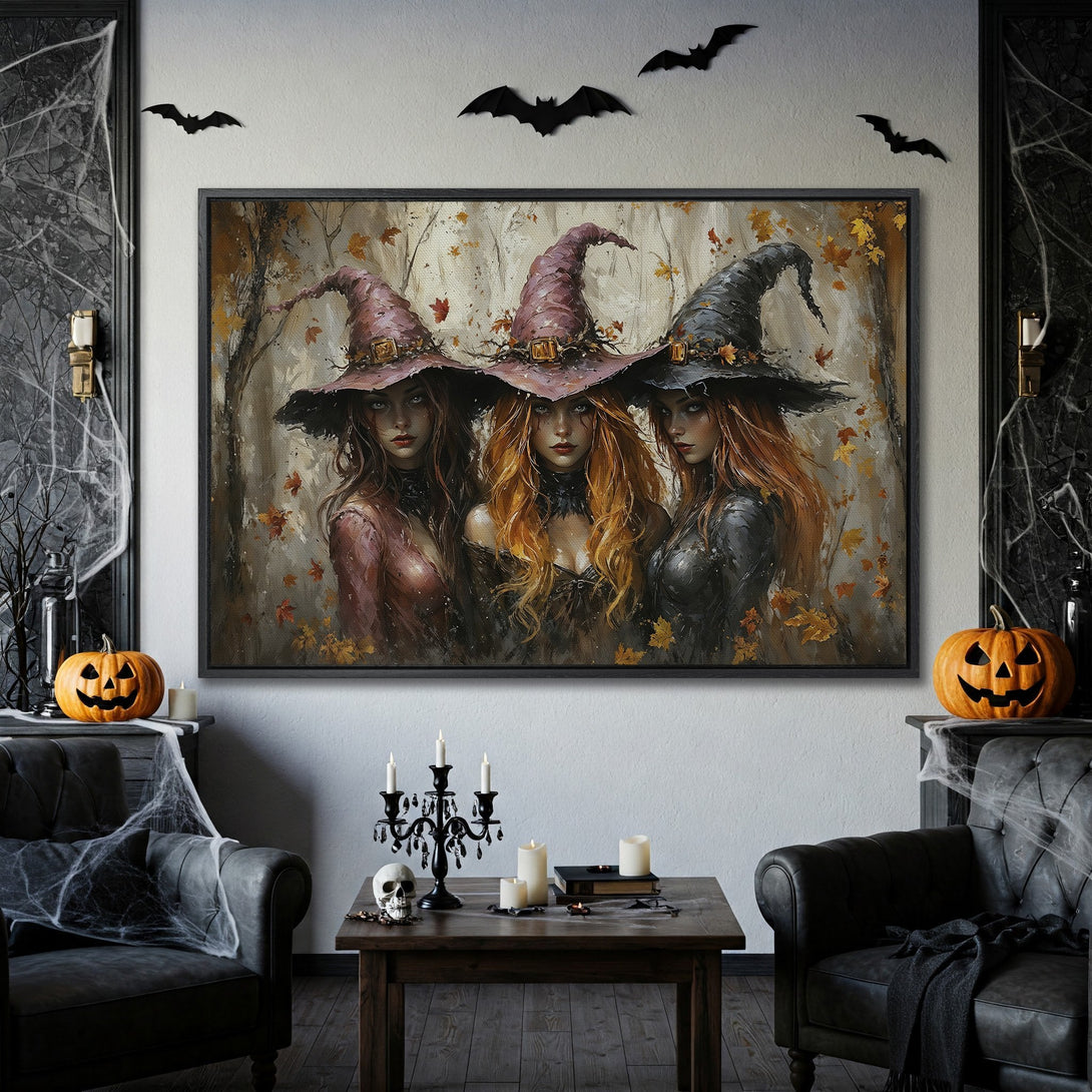 Framed Wall Art: Mystical witch portrait in autumn colors. Perfect Halloween Canvas Print for a spooky touch.