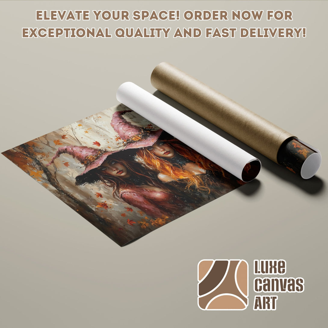 Poster Roll featuring witch art, warm autumn tones, and expressive style. Order yours today!