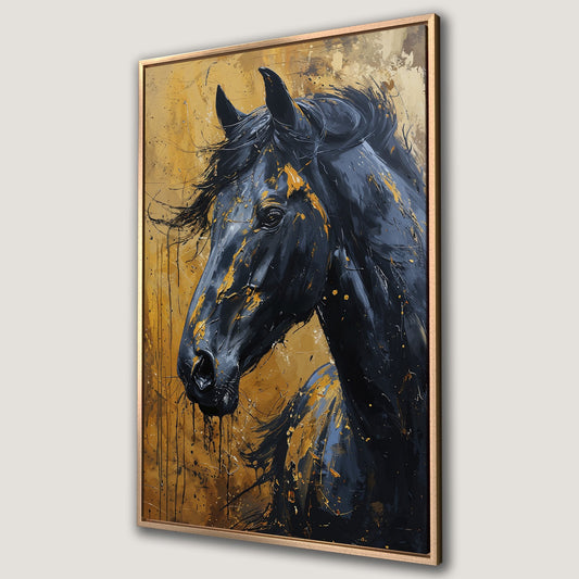 Equestrian Beauty Gold and Black Horse Canvas Print Decor