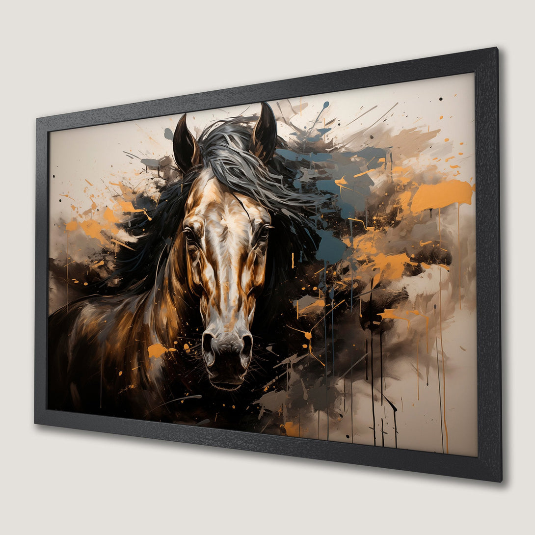 Framed Poster of a majestic horse in an expressive, abstract style with a warm, earthy color palette.