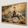 Equestrian Cowgirl on White Horse Art Poster for Western Decor