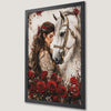 Equestrian Romance Art Poster with Red Roses