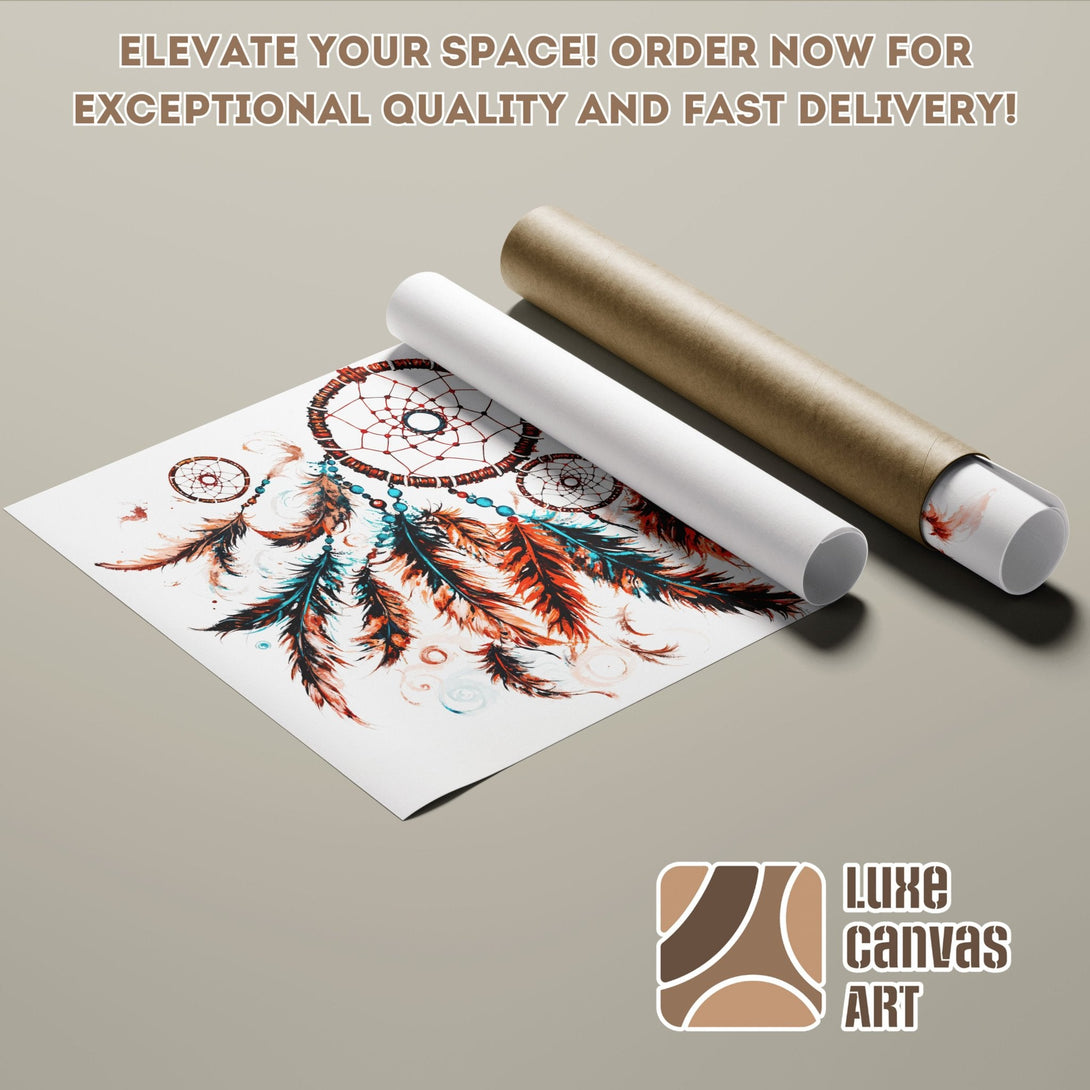 Dreamcatcher Poster Roll, watercolor style, warm earth tones & teal accents. Order now!