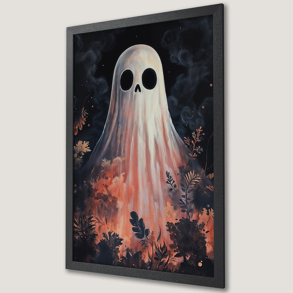 Framed Poster: Spooky ghost art print in dark, moody tones. Perfect Halloween decor. Unique, artistic poster for your home.