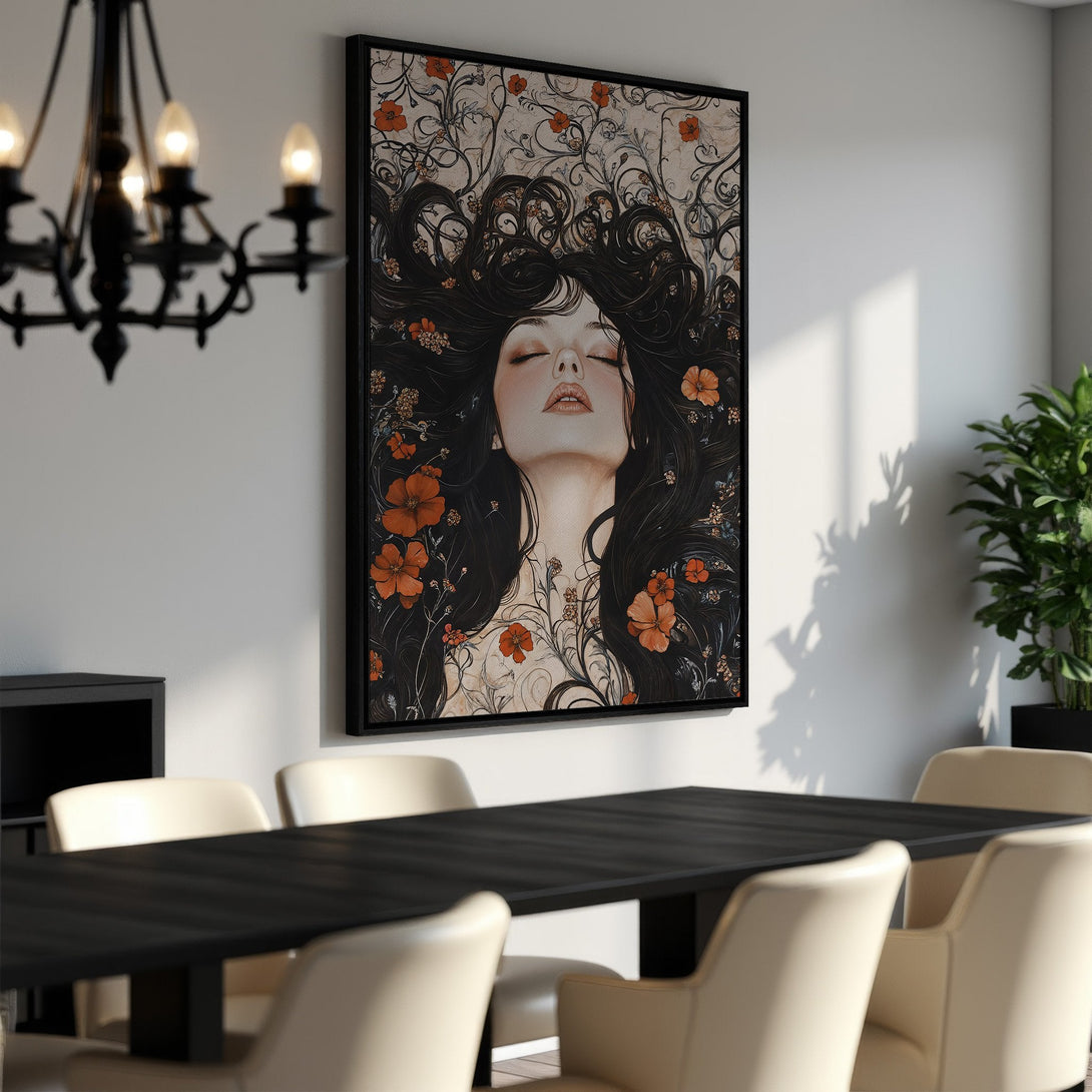 Framed Wall Art featuring a majestic deer in a forest scene. Elegant black and gold color palette, perfect for adding a touch of nature-inspired sophistication to your home.