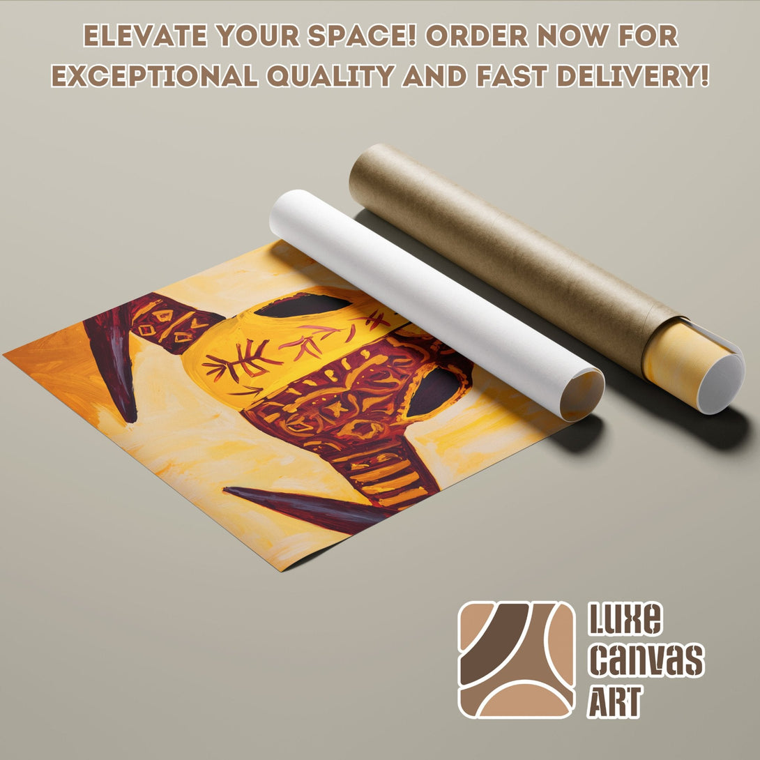 Abstract art Poster Roll in warm yellow, brown, and red tones. Elevate your space with Luxe Canvas Art!