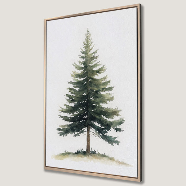 Framed Wall Art featuring a watercolor evergreen tree. Serene green and neutral tones create a calming, nature-inspired aesthetic. Perfect for any space!