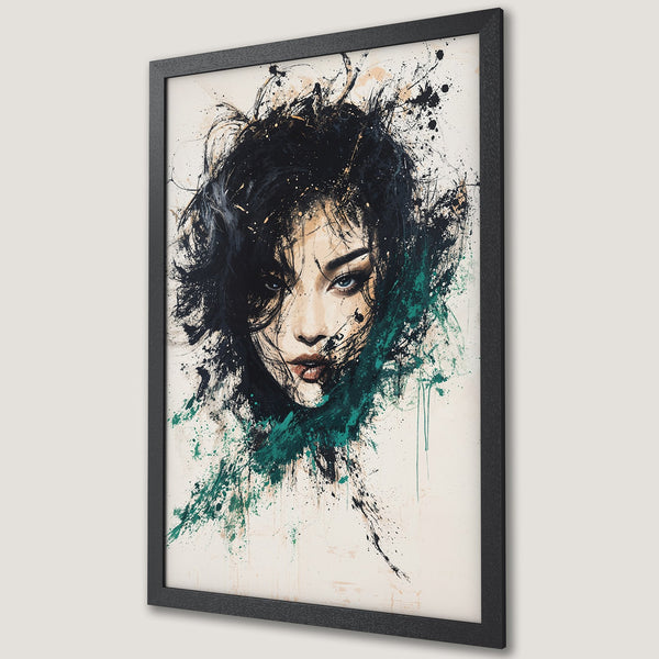 Framed Poster featuring a vibrant floral bouquet painting in a dark, moody style with a colorful palette.