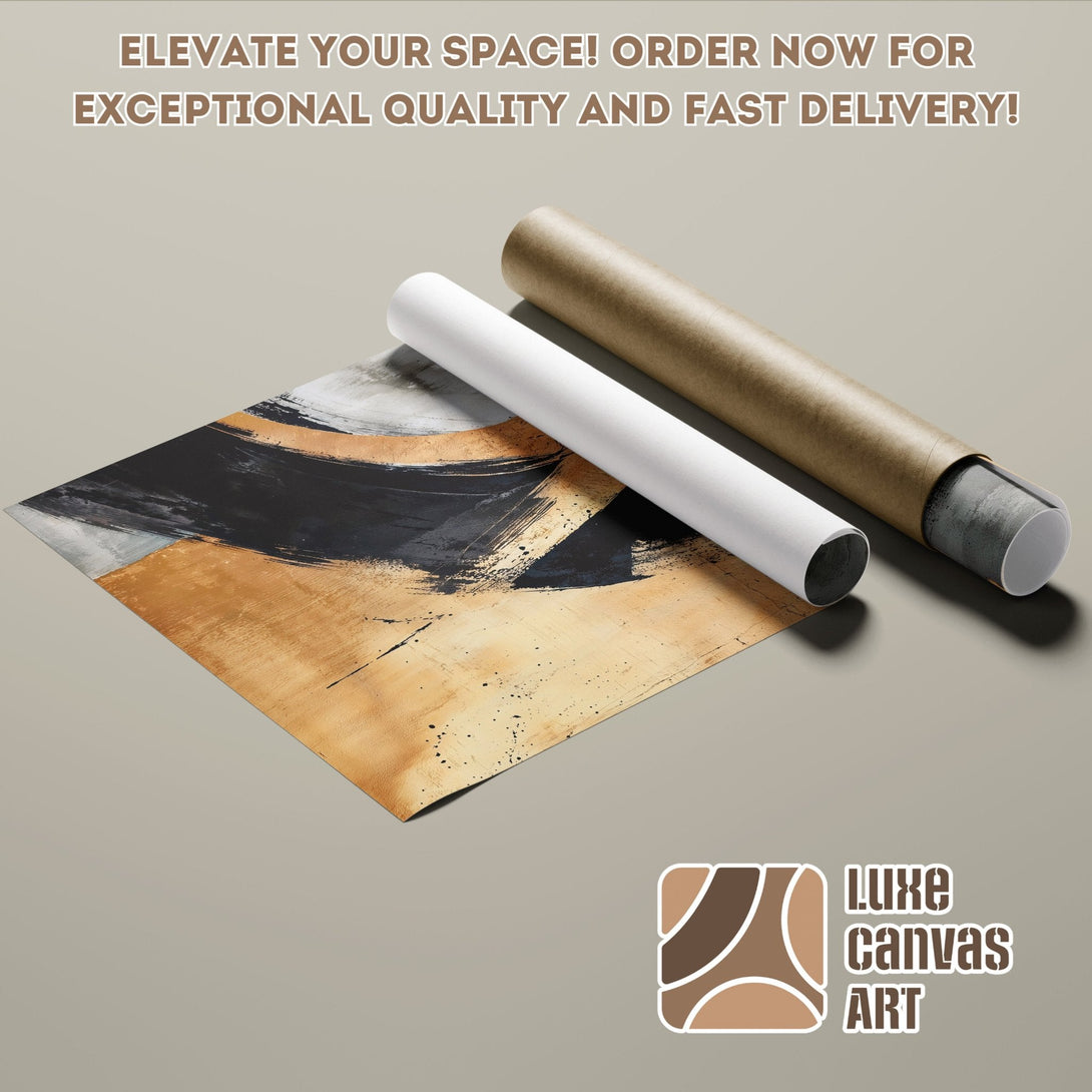 Abstract art Poster Roll in gold, black, and neutral tones. Elevate your space!