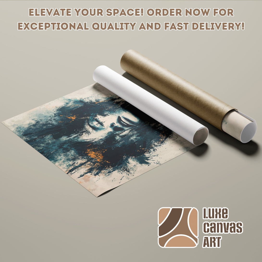 Abstract art Poster Roll in teal, gold, and neutral tones. Elevate your space with high-quality art!