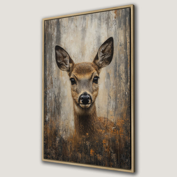 Framed Wall Art: Stunning deer portrait in warm earth tones. Rustic style canvas print adds a touch of nature and elegance to your home decor.